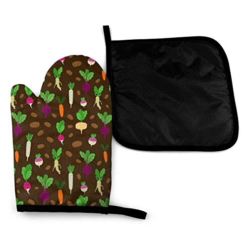 Ciciera-Shop Manoplas y agarraderas para Horno de Vegetales de raíces Frescas (Juegos de 2 Piezas) - Juego de Cocina con Guantes de algodón Resistentes al Calor para Asar a la Parrilla