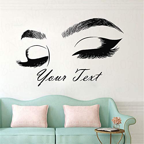 Cierra los ojos Etiqueta de la pared de bricolaje pestañas maquillaje niña Sexy mujer ojos cejas calcomanía de vinilo Salón de belleza Salón Dormitorio Decoración del hogar Nombre personalizado 84 *