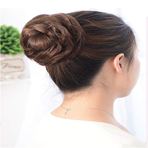 Cinta de pelo postizo scrunchy Scrunchie de la cola de caballo Extensiones Extensiones de Cabello ondulado rizado el pelo sucio Moños peluca,Golden brown