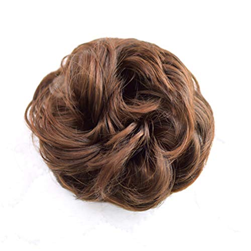 Cinta de pelo postizo scrunchy Scrunchie de la cola de caballo Extensiones Extensiones de Cabello ondulado rizado el pelo sucio Moños peluca,Light brown