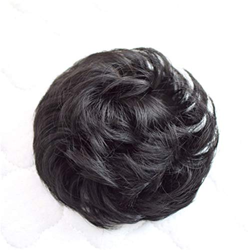 Cinta de pelo postizo scrunchy Scrunchie de la cola de caballo Extensiones Extensiones de Cabello ondulado rizado el pelo sucio Moños peluca,Natural black