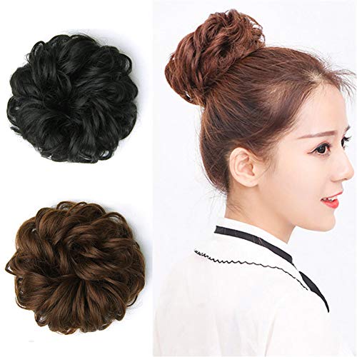 Cinta de pelo postizo scrunchy Scrunchie de la cola de caballo Extensiones Extensiones de Cabello ondulado rizado el pelo sucio Moños peluca,Negro