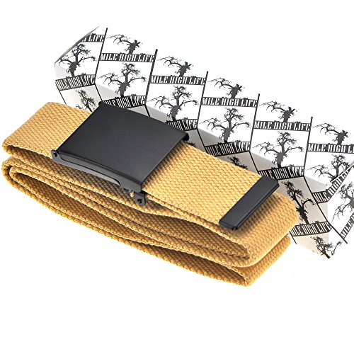 Cinturón de tela de hasta 132 cm con hebilla militar de color negro sólido (16 opciones de color y paquete combinado). Verde caqui