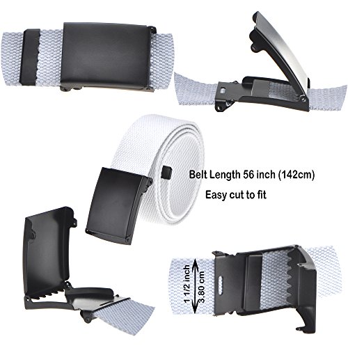 Cinturón de tela de hasta 132 cm con hebilla militar de color negro sólido (16 opciones de color y paquete combinado). Verde caqui