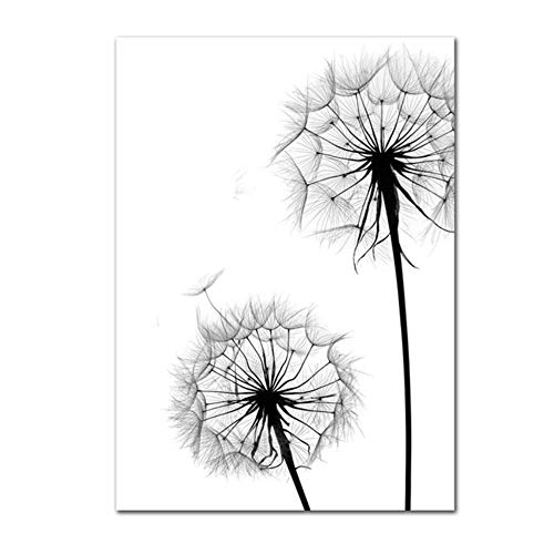 Cita de lienzo Lámina en blanco y negro Imágenes de diente de león Pintura nórdica de diente de león Cartel Arte de pared Dormitorio 50x70cm Sin marco Diente de león