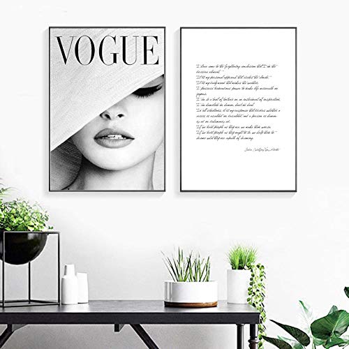 Citas de Vogue en blanco y negro Carteles de pintura sobre lienzo Belleza Imágenes de arte de pared abstractas para damas Habitación Sala de estar Decoración de dormitorio (50x70cmx2 / sin marco)