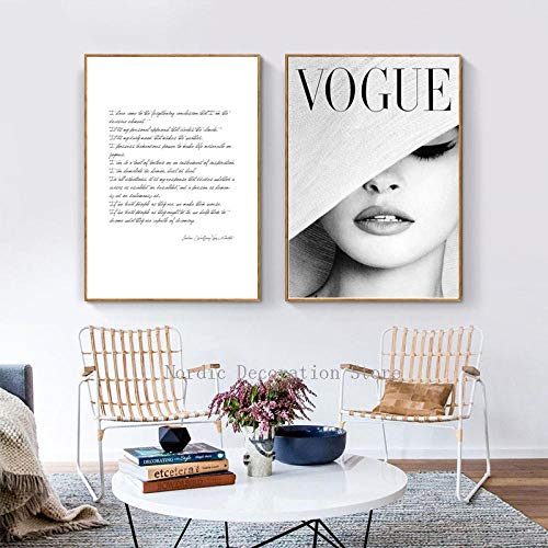 Citas de Vogue en blanco y negro Carteles de pintura sobre lienzo Belleza Imágenes de arte de pared abstractas para damas Habitación Sala de estar Decoración de dormitorio (50x70cmx2 / sin marco)