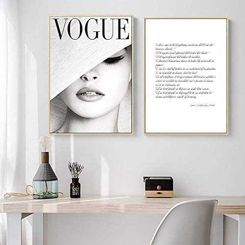 Citas de Vogue en blanco y negro Carteles de pintura sobre lienzo Belleza Imágenes de arte de pared abstractas para damas Habitación Sala de estar Decoración de dormitorio (50x70cmx2 / sin marco)