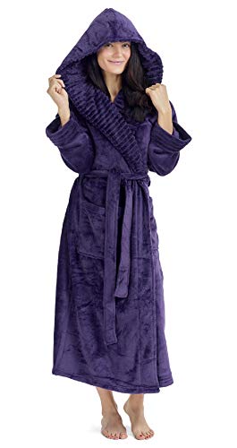 CityComfort Albornoz Mujer Ducha Súper Suave en Lana Polar Bata con Capucha (S, Morado Oscuro)