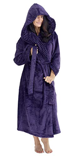 CityComfort Albornoz Mujer Ducha Súper Suave en Lana Polar Bata con Capucha (S, Morado Oscuro)