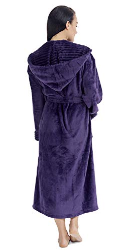 CityComfort Albornoz Mujer Ducha Súper Suave en Lana Polar Bata con Capucha (S, Morado Oscuro)