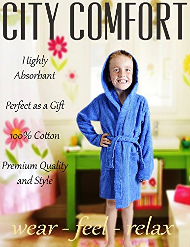 CityComfort Toalla para niños, niños, niñas, niñas, niñas, con Capucha, toallero, Albornoz, 100% algodón, Toalla, tocador, Bata, toallero, Suave, salón, Desgaste, 11-12 años, Azul Real
