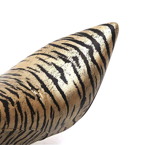 CJCJ-LOVE Botas Sexys para Damas, Botas por Encima De La Rodilla con Estampado De Tigre, Tacones De Aguja con Cremallera Lateral Puntiaguda, Botas Elásticas hasta El Muslo,Oro,43EU