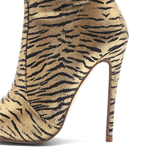 CJCJ-LOVE Botas Sexys para Damas, Botas por Encima De La Rodilla con Estampado De Tigre, Tacones De Aguja con Cremallera Lateral Puntiaguda, Botas Elásticas hasta El Muslo,Oro,43EU
