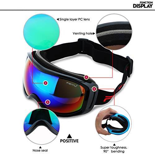 cjixnji Gafas de esquí, Gafas de Moto,protección UV Parabrisas Gafas de esquí para Exteriores, adecuadas para Hacer Snowboard y Otros Deportes de Invierno al Aire Libre. (Negro Azul)