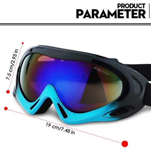 cjixnji Gafas de esquí, Gafas de Moto,protección UV Parabrisas Gafas de esquí para Exteriores, adecuadas para Hacer Snowboard y Otros Deportes de Invierno al Aire Libre. (Negro Azul)