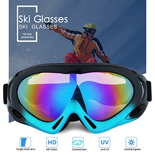 cjixnji Gafas de esquí, Gafas de Moto,protección UV Parabrisas Gafas de esquí para Exteriores, adecuadas para Hacer Snowboard y Otros Deportes de Invierno al Aire Libre. (Negro Azul)