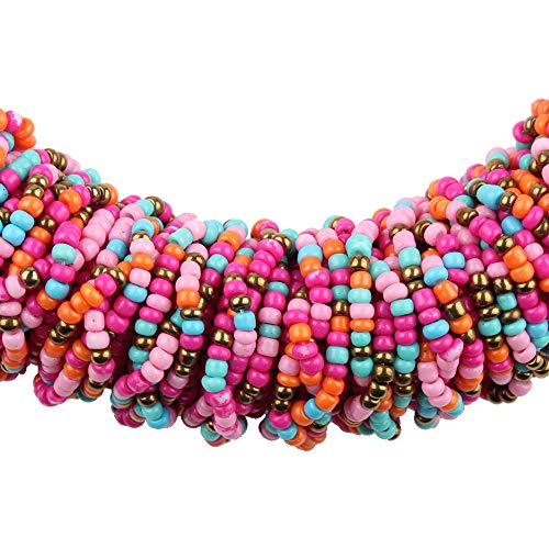 Claire Jin Corto Mujer Collar Bohemio Pequeñas Perlas Collares Moda Joyería Étnica Gargantilla Hecha A Mano Mijo Grano Tejido Mujeres 22 Colores (Fucsia)