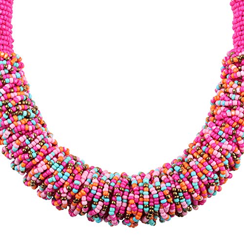 Claire Jin Corto Mujer Collar Bohemio Pequeñas Perlas Collares Moda Joyería Étnica Gargantilla Hecha A Mano Mijo Grano Tejido Mujeres 22 Colores (Fucsia)
