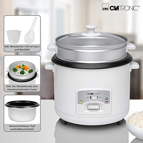 Clatronic RK 3566 Arrocera, capacidad 3 litros para 2,5 kg arroz hervido, 700 W, 2000 W, 2.5 litros, Blanco
