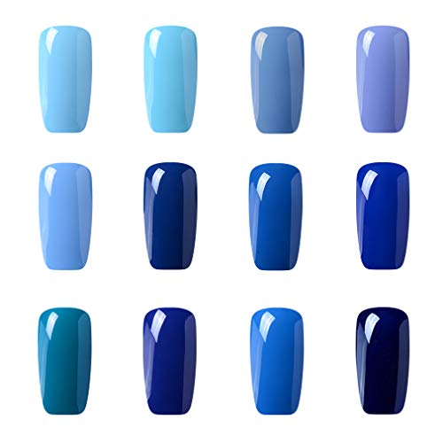 Clavuz 12pcs Kit de Esmaltes de Uñas Gel UV LED Semipermanente Serie de Azul Top Coat Base Coat Manicura y Pedicura