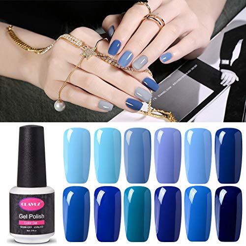 Clavuz 12pcs Kit de Esmaltes de Uñas Gel UV LED Semipermanente Serie de Azul Top Coat Base Coat Manicura y Pedicura