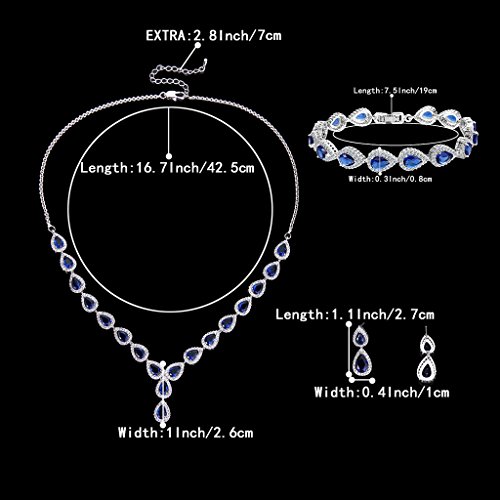 Clearine Mujer Boda Nupical Lágrima Zircón Infinity Figure 8 Y-Collares Pulsera Dangle Pendientes Conjunto Zafiro