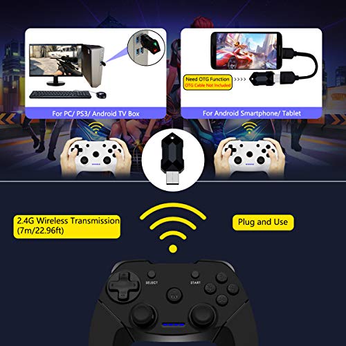 Clevo Mando para PC, Mando PC Gaming 2.4G Bluetooth Mando Inalámbrico Vibración Dual Compatible para PC/PS3/Android/TV Box (OTG Función)