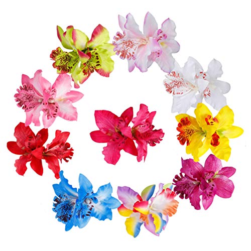 Clip de Pelo Multicolor Hawaianas de Flores de Doble Orquídea Pelo Clips para Lady Mujeres Niñas Wedding Party Nupcial Beach Suministros de Decoración 10 Piezas