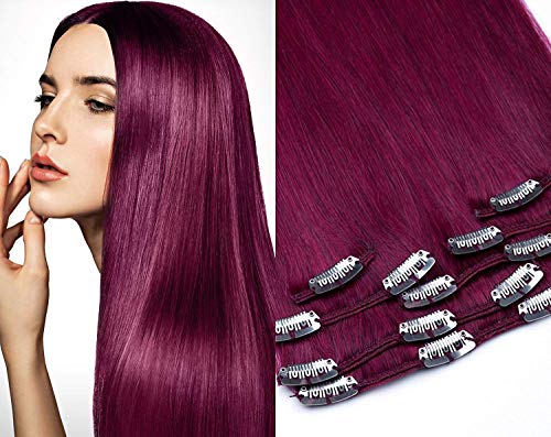 Clip en extensiones glamxte nsions – 7 piezas en color granate/Burg – longitudes: 35, 40, 45, 55, 60 cm