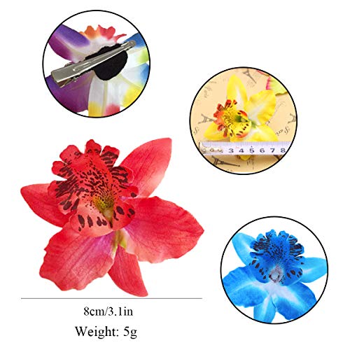 Clips de Pelo de Flor,Pinzas Hawaianas de Flores,10 Horquillas para el Pelo con Diseño Flores Multicolor de Doble Orquídea,Clip de Pelo de Flor Rosa Wedding Nupcial Beach Suministros de Decoración