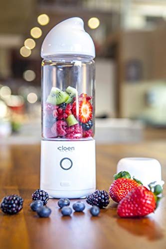 CLOEN Batidora Portátil Batidos y Smoothies | 4 Cuchillas 3D Titanio y Vaso de 400 ml o de 280ml | Potente Máquina de Mano Mezcladora de Frutas de 18000rpm | Recargable por USB Vitamer