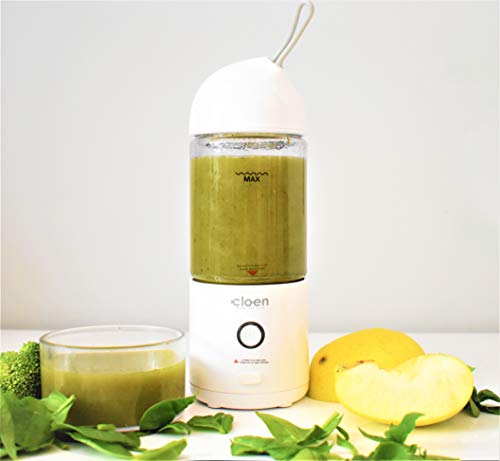 CLOEN Batidora Portátil Batidos y Smoothies | 4 Cuchillas de Acero Inoxidable | Vaso de 400 ml o de 280ml | Potente Máquina de Mano Mezcladora de Frutas de 18000rpm | Recargable por USB Vitamer Lite