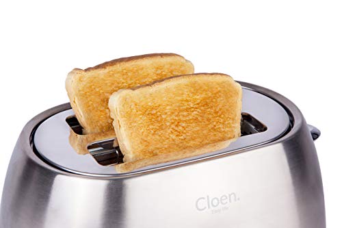 CLOEN Tostadora Pan 2 Rebanadas Ranuras Anchas de Tostadora, 800W, 6 Niveles Ajustables, 3 Funciones | Toaster de Pan de Acero Inoxidable con Bandeja Extraíble para Migas Easy Toaster