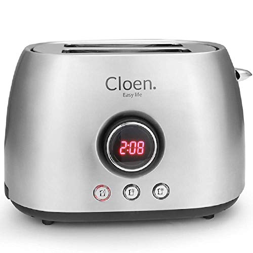CLOEN Tostadora Pan 2 Rebanadas Ranuras Anchas de Tostadora, 800W, 6 Niveles Ajustables, 3 Funciones | Toaster de Pan de Acero Inoxidable con Bandeja Extraíble para Migas Easy Toaster
