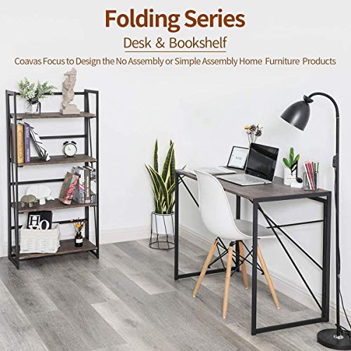 Coavas Mesa Plegable Auxiliar Escritorio Estilo Industrial Imitación Madera,Marrón (100x50x72cm)