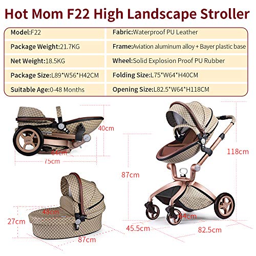 Cochecito de Bebe Hot Mom Cochecito y Sillas de paseo 3 en 1 sistema de viaje con silla y el capazo Asiento de coche, 2020 estilo de vida F22 asiento de carro extra comprable - edición especial