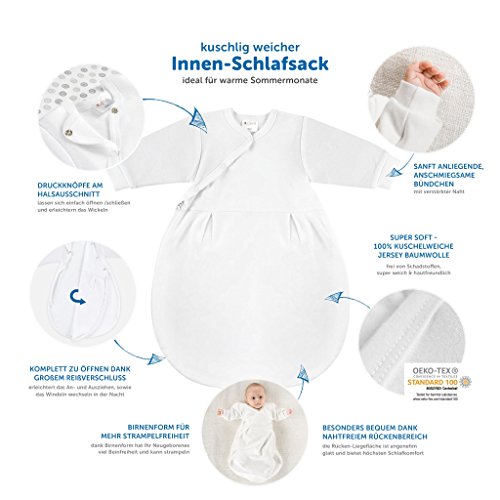 Coconette Circle Saco de dormir bebé todo el año - 2 Piezas: saco exterior forrado y saco interior de manga larga | para invierno y verano, 100% algodón - Talla: 0-3 meses (50/56)
