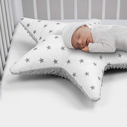 Cojín decorativo con forma de estrella, aprox. 60 cm, para habitación de los niños, con relleno para dormitorio, habitación de bebé, cuna, niño, estrellas, blanco (A3)
