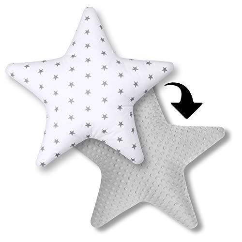 Cojín decorativo con forma de estrella, aprox. 60 cm, para habitación de los niños, con relleno para dormitorio, habitación de bebé, cuna, niño, estrellas, blanco (A3)