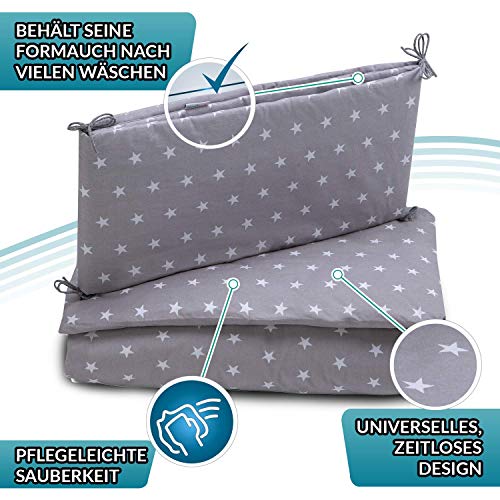 cojin protector cuna - chichonera bebe cuna Blanco con estrellas grises 180 x 30 cm
