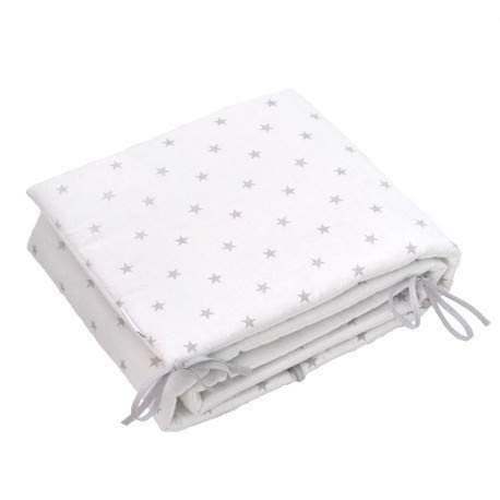 cojin protector cuna - chichonera bebe cuna Blanco con estrellas grises 180 x 30 cm