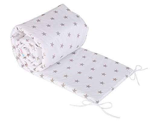 cojin protector cuna - chichonera bebe cuna Blanco con estrellas grises 180 x 30 cm