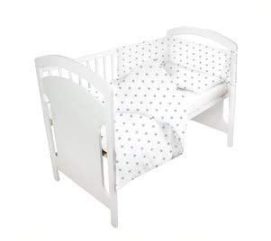 cojin protector cuna - chichonera bebe cuna Blanco con estrellas grises 180 x 30 cm