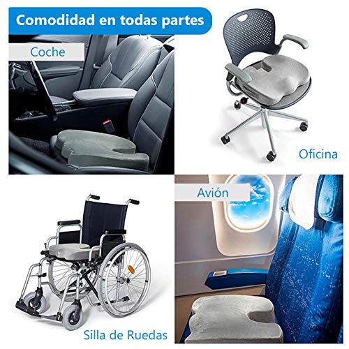 Cojín Viscoelástico para Alivio de Hemorroides, Ciática, Coxis y Espalda con Gel Disipador de Calor. Incluye 2 fundas extraibles. Ideal para conductores, oficina, silla de ruedas, casa.