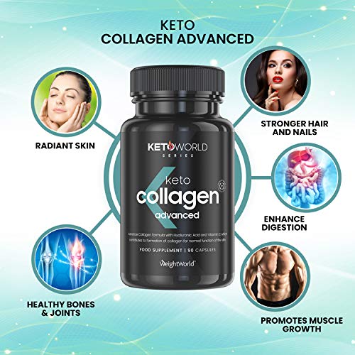 Colágeno Marino y Ácido Hialurónico 1200mg para Dieta Keto | Suplemento con Vitamina C para Articulaciones, Huesos, Piel, Cabello y Uñas, Suplemento Antiarrugas Con Coenzima Q10, 90 Cápsulas