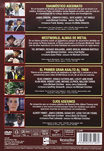 Colección Michael Crichton: Diagnóstico Asesinato (The Carey Treatment) + El Primer Gran Asalto al Tren (The First Great Train Robbery) + Almas de Metal (Westworld) + Ojos Asesinos (Looker) [DVD]