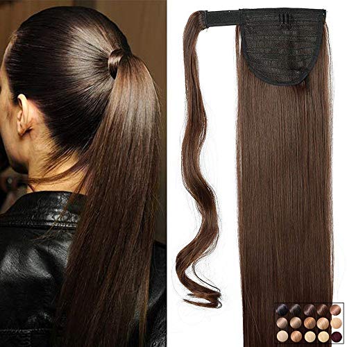 Coletas Postizas Largas Pelo Extensiones de Pelo [ Sostenido Wrap Around ] Clips Antideslizante Ofrecido 26"/66CM - Lisa