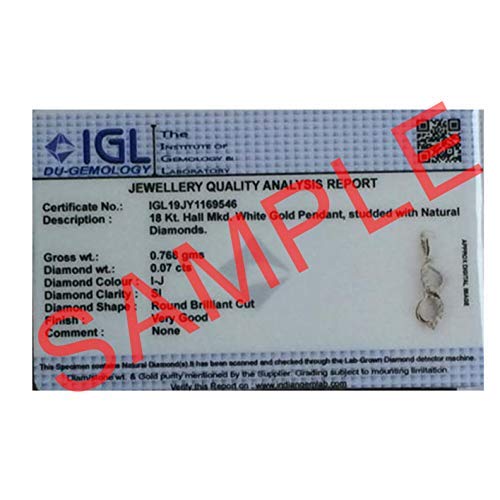 Colgante de oro blanco de 14 quilates con certificación IGI/IGLI/DGL de 0,03 quilates (I-J Color I1-I2 Clarity) para mujeres y niñas de Dishis Designer Jewellery (oro blanco, 18 k)