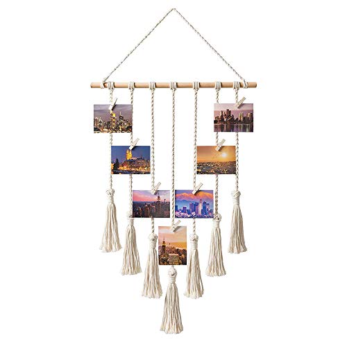 Colgar Fotos Pantalla, Madera Colgar Marcos de Pantalla de Fotos, con 25 Clips de Madera, Adecuado para Almacenar Fotos y Decoraciones Paredes